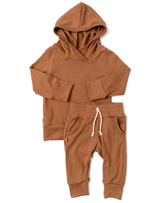 rib knit hoodie set - teddy