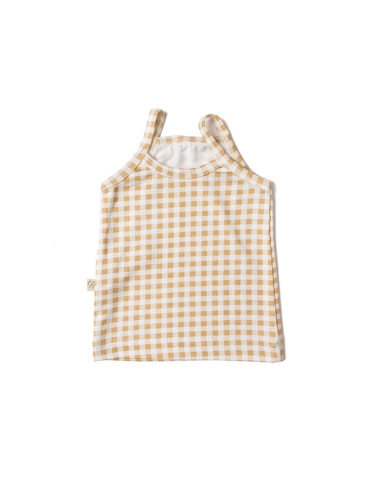 rib knit camisole - tan gingham