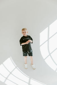 rib knit boy shorts set - atlantic on heather black