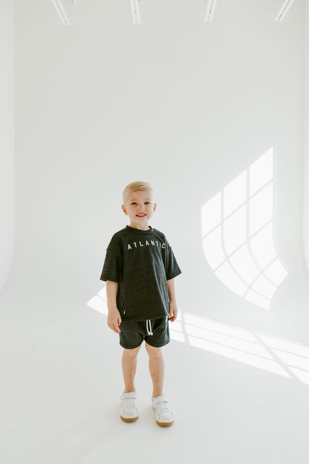 rib knit boy shorts set - atlantic on heather black