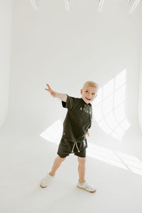 rib knit boy shorts set - atlantic on heather black