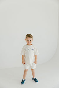 rib knit boy shorts set - pacific on natural