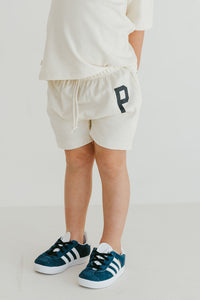 rib knit boy shorts set - pacific on natural