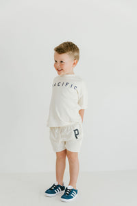 rib knit boy shorts set - pacific on natural