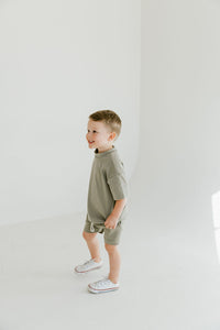 rib knit boy shorts set - vetiver