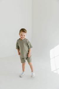 rib knit boy shorts set - vetiver