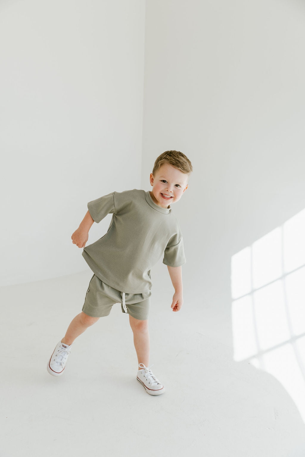 rib knit boy shorts set - vetiver