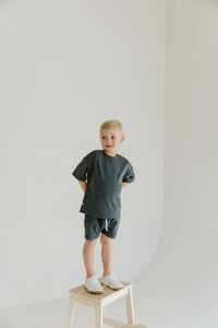 rib knit boy shorts set - slate