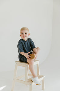 rib knit boy shorts set - slate