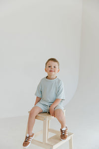 rib knit boy shorts set - blue fog