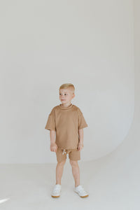 rib knit boy shorts set - kraft