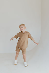 rib knit boy shorts set - kraft