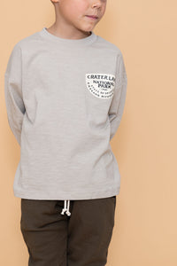 boxy long sleeve tee - crater lake - stone