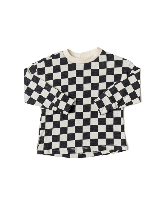 boxy long sleeve tee - black checkerboard