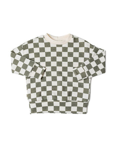 boxy sweatshirt - vetiver checkerboard