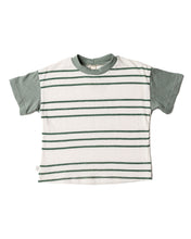Load image into Gallery viewer, boxy tee - triple stripe on golf green and agave green