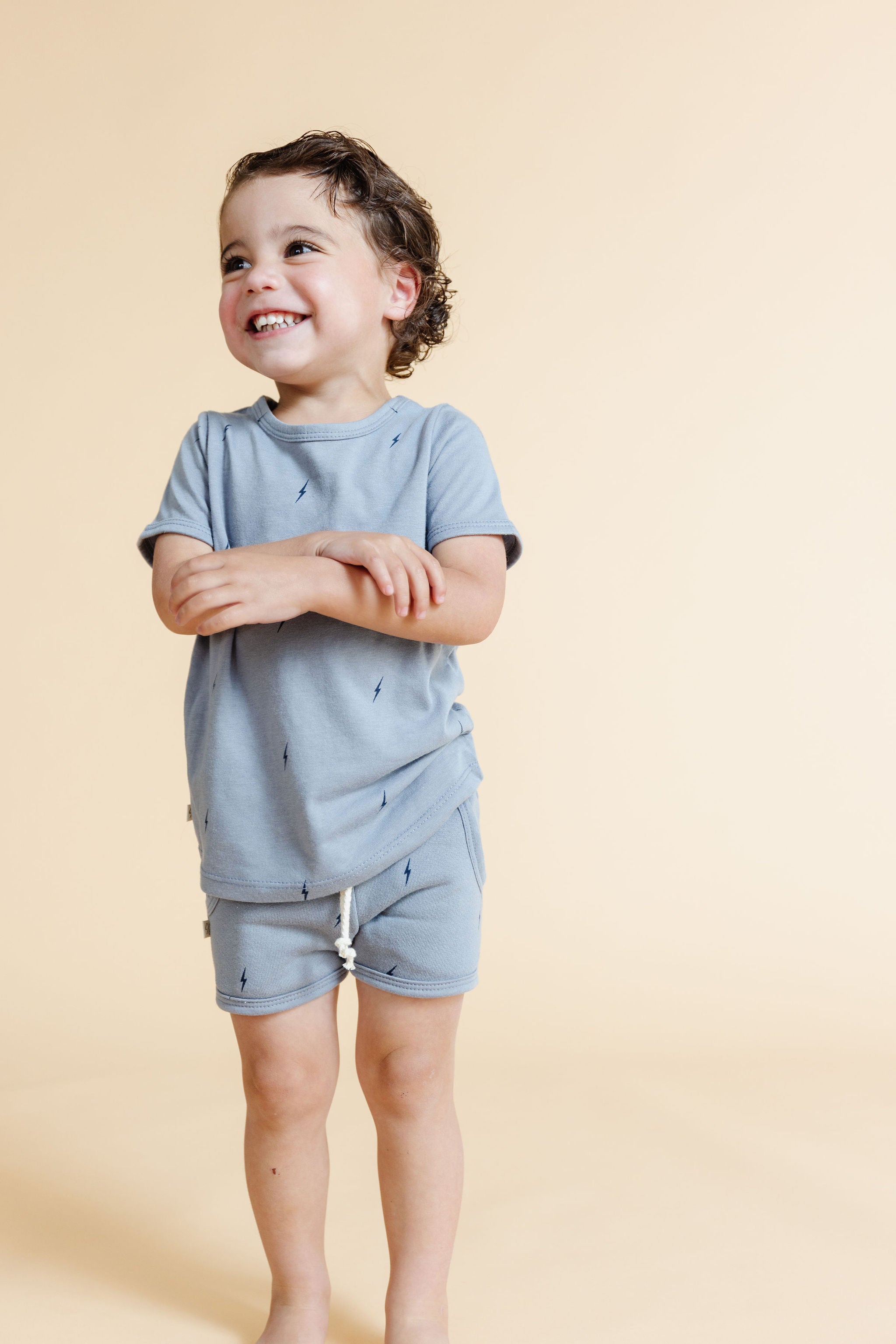 french terry retro short - bolts on mineral blue