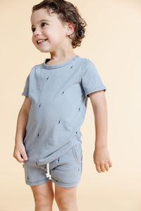 ringer tee  - bolts on mineral blue