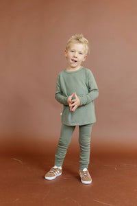 rib knit long sleeve tee - dark sage