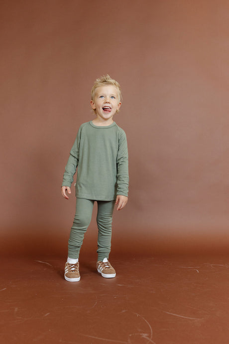 rib knit long sleeve tee - dark sage