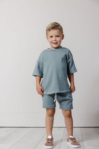 rib knit boy short set - anchor