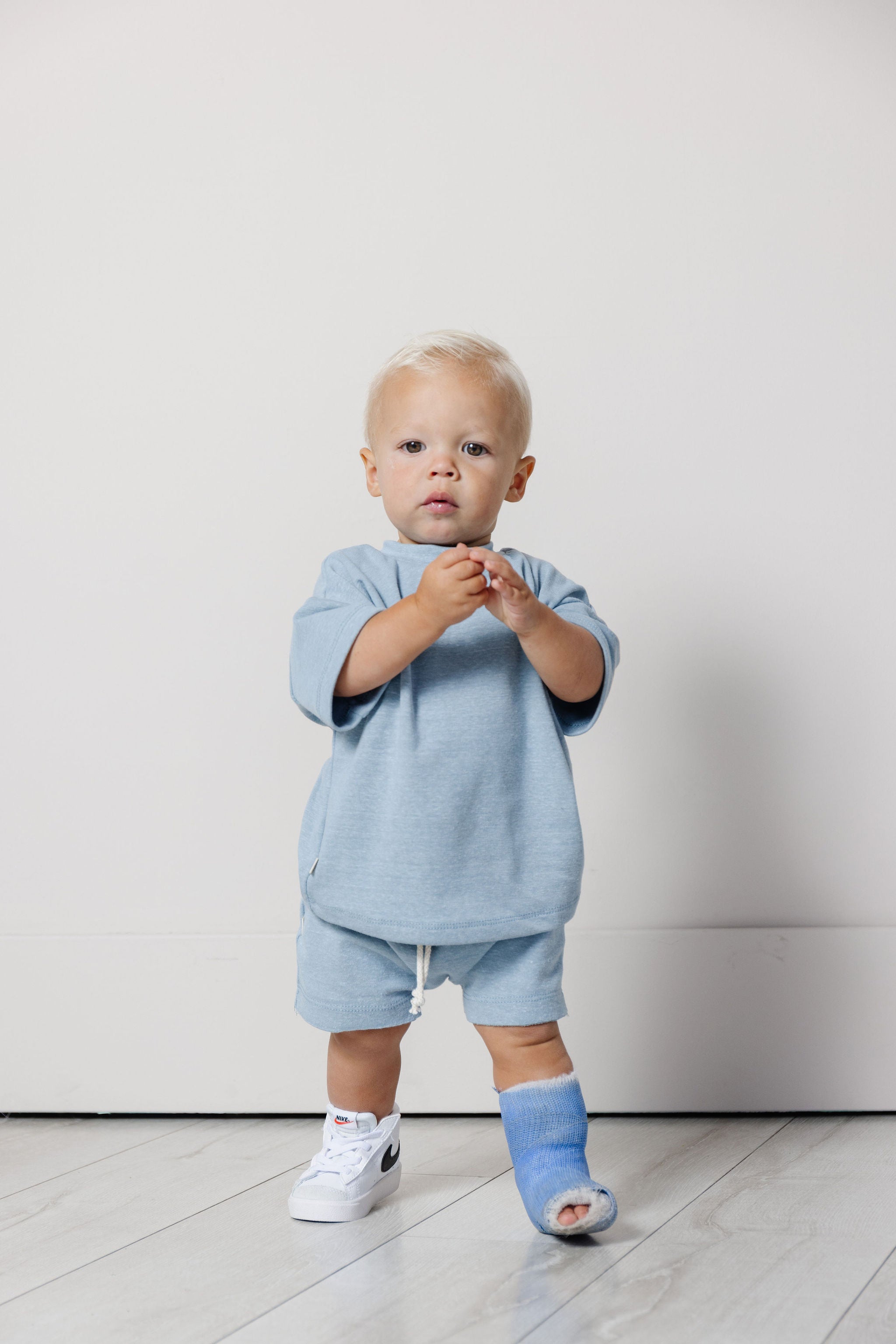 rib knit boy short set - carolina blue
