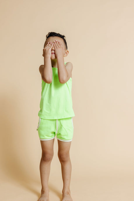 french terry retro short - neon green