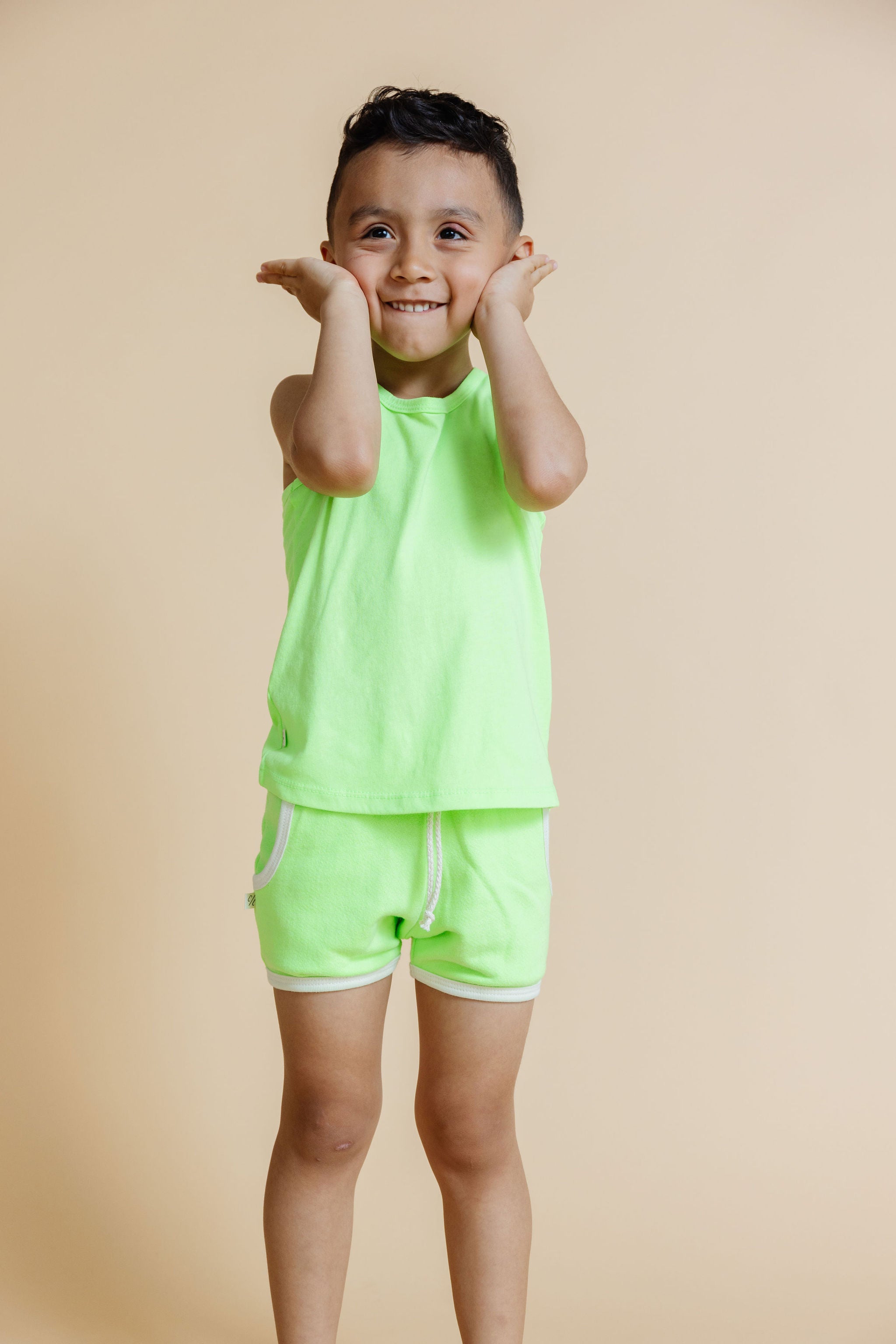 french terry retro short - neon green