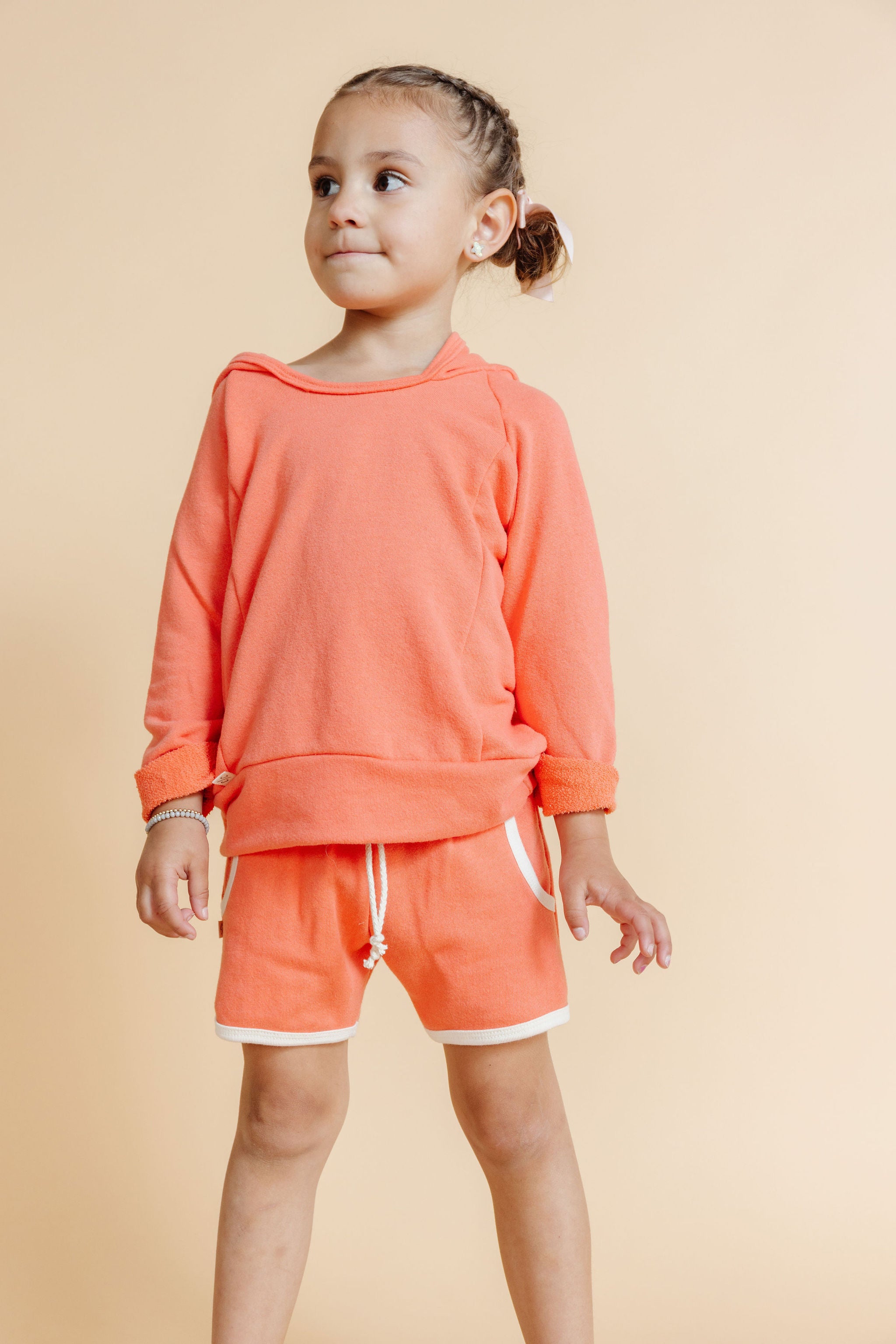 french terry retro short - living coral