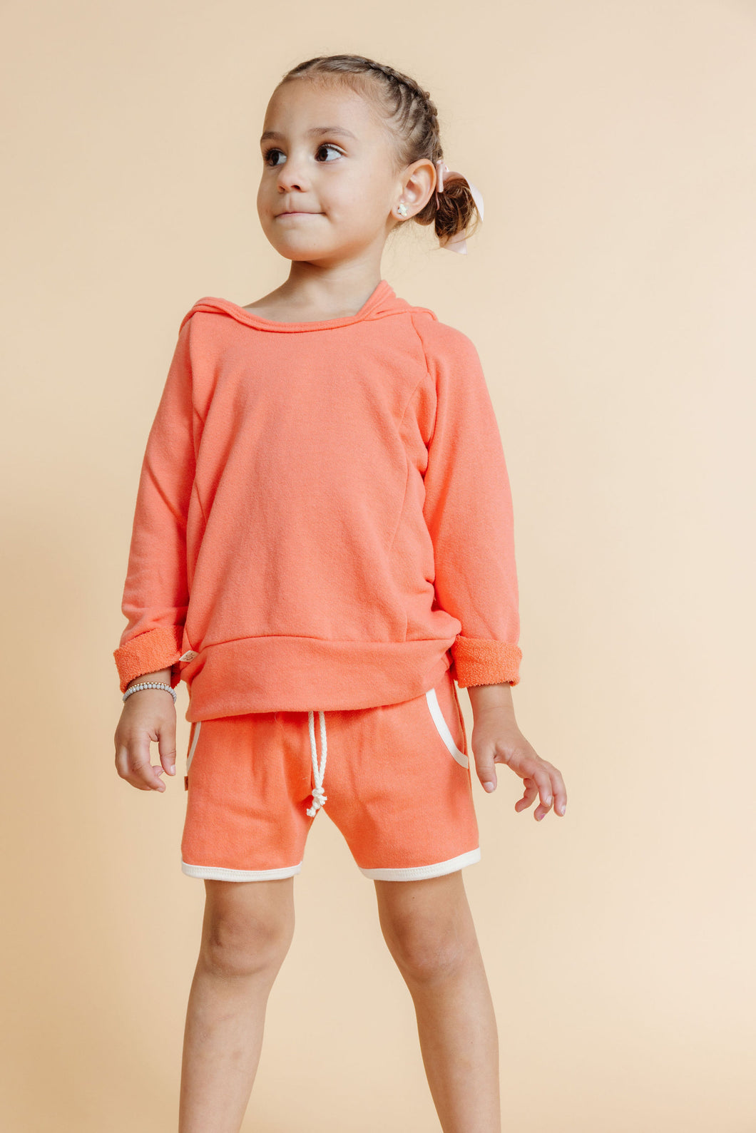 french terry retro short - living coral