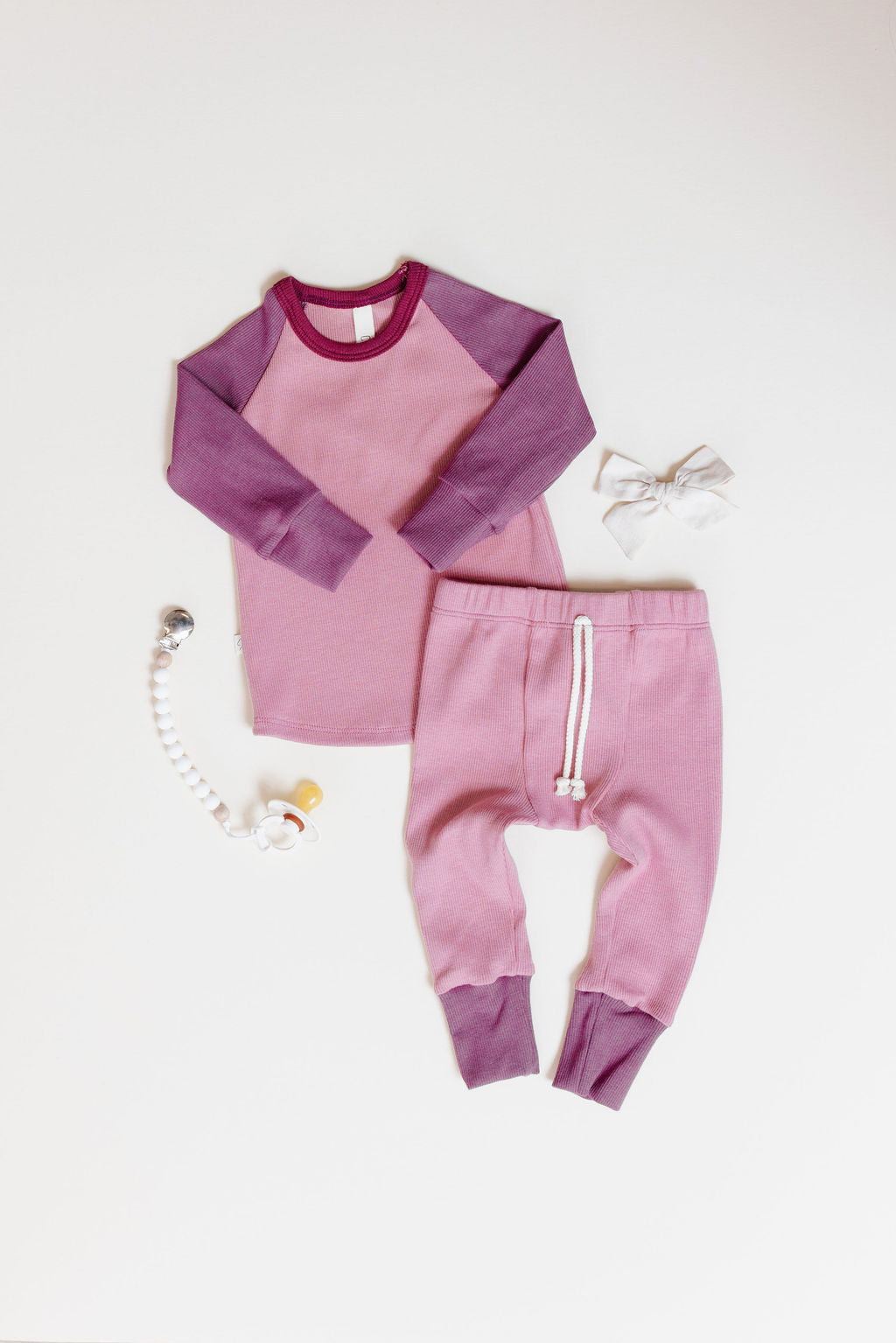 rib knit long sleeve tee - crepe maroon and thistle