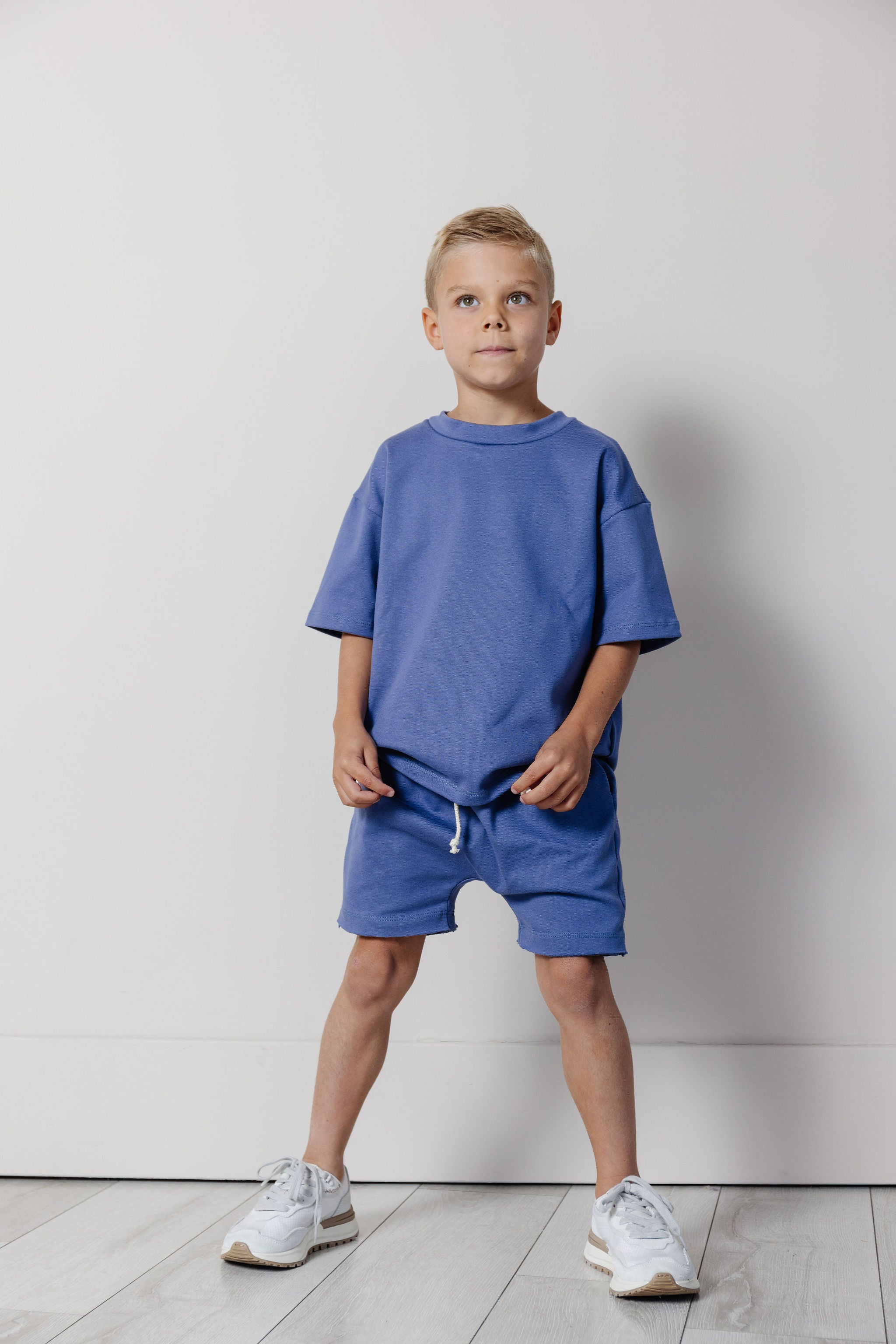 rib knit boy short set - ink blue