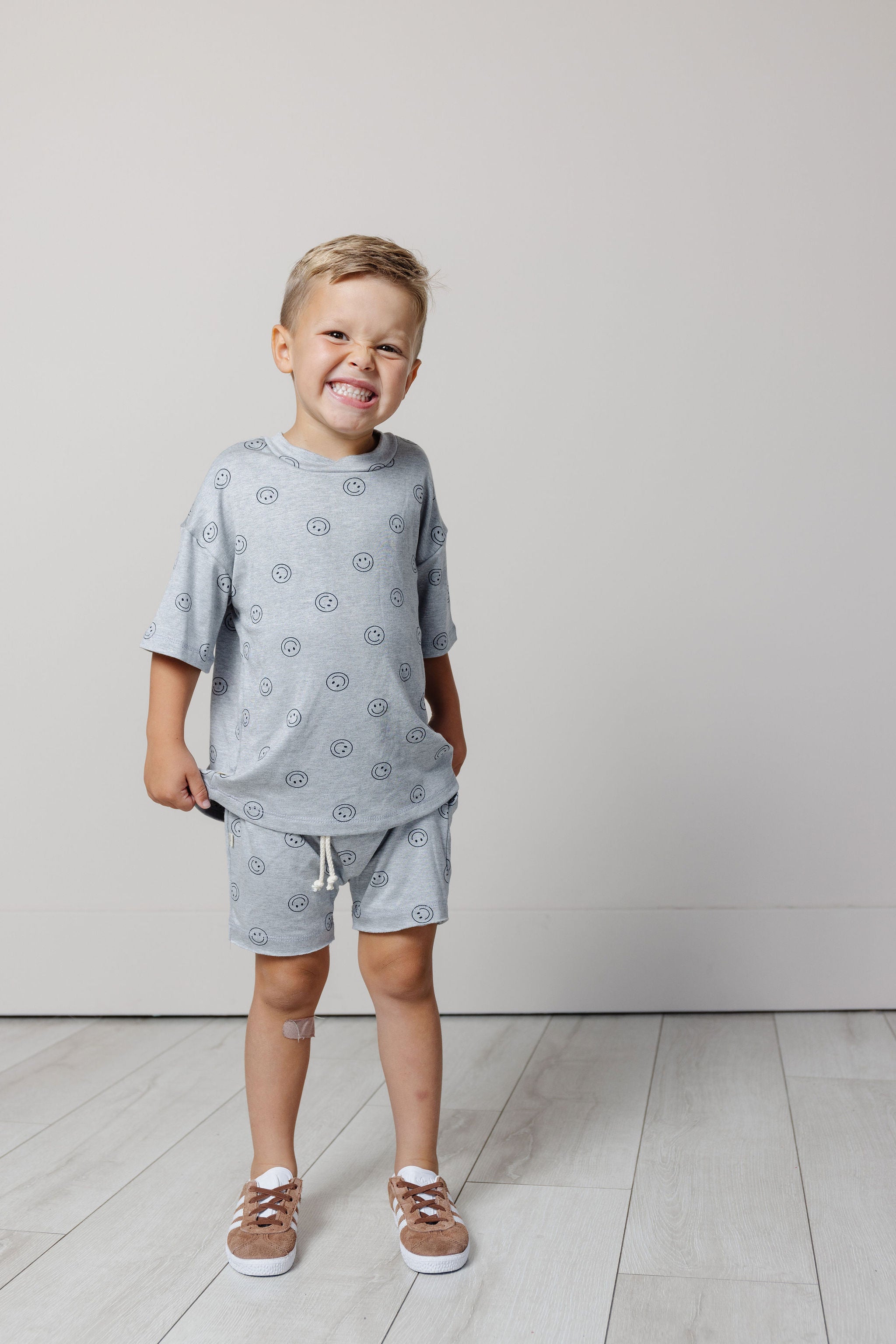 rib knit boy short set - all over smile