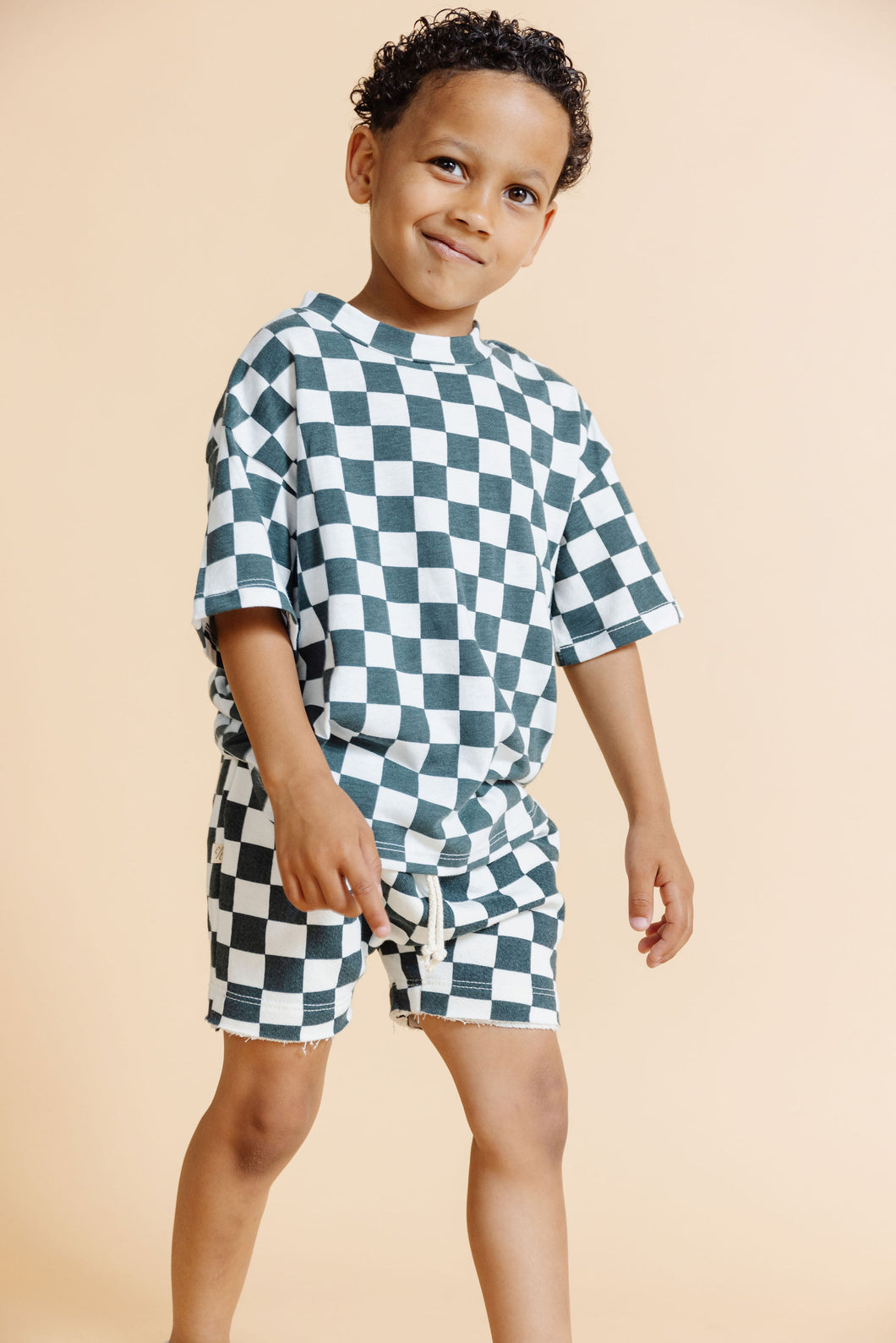 boxy tee - jade checkerboard