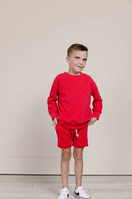 boy short sweatset - pomegranate