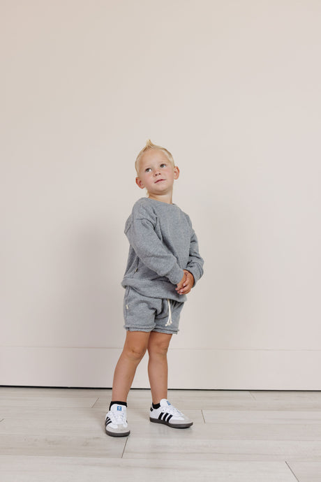 boy short sweatset - stonewash