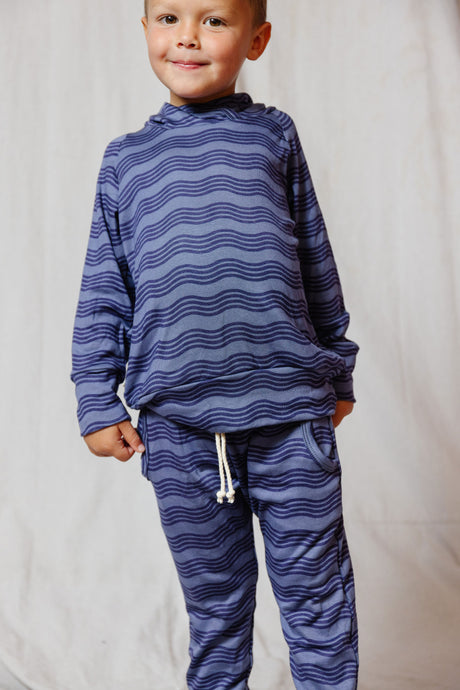 rib knit hoodie set - wavy lines