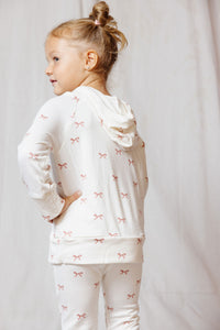 rib knit hoodie set - classic bow on natural