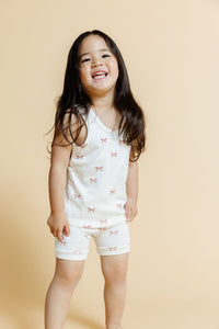 rib knit shorts - classic bows - natural