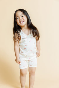 rib knit tank top - classic bows - natural