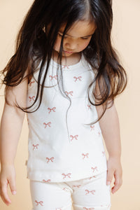 rib knit tank top - classic bows - natural