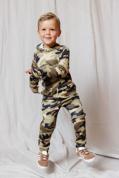 rib knit hoodie set - camoflauge