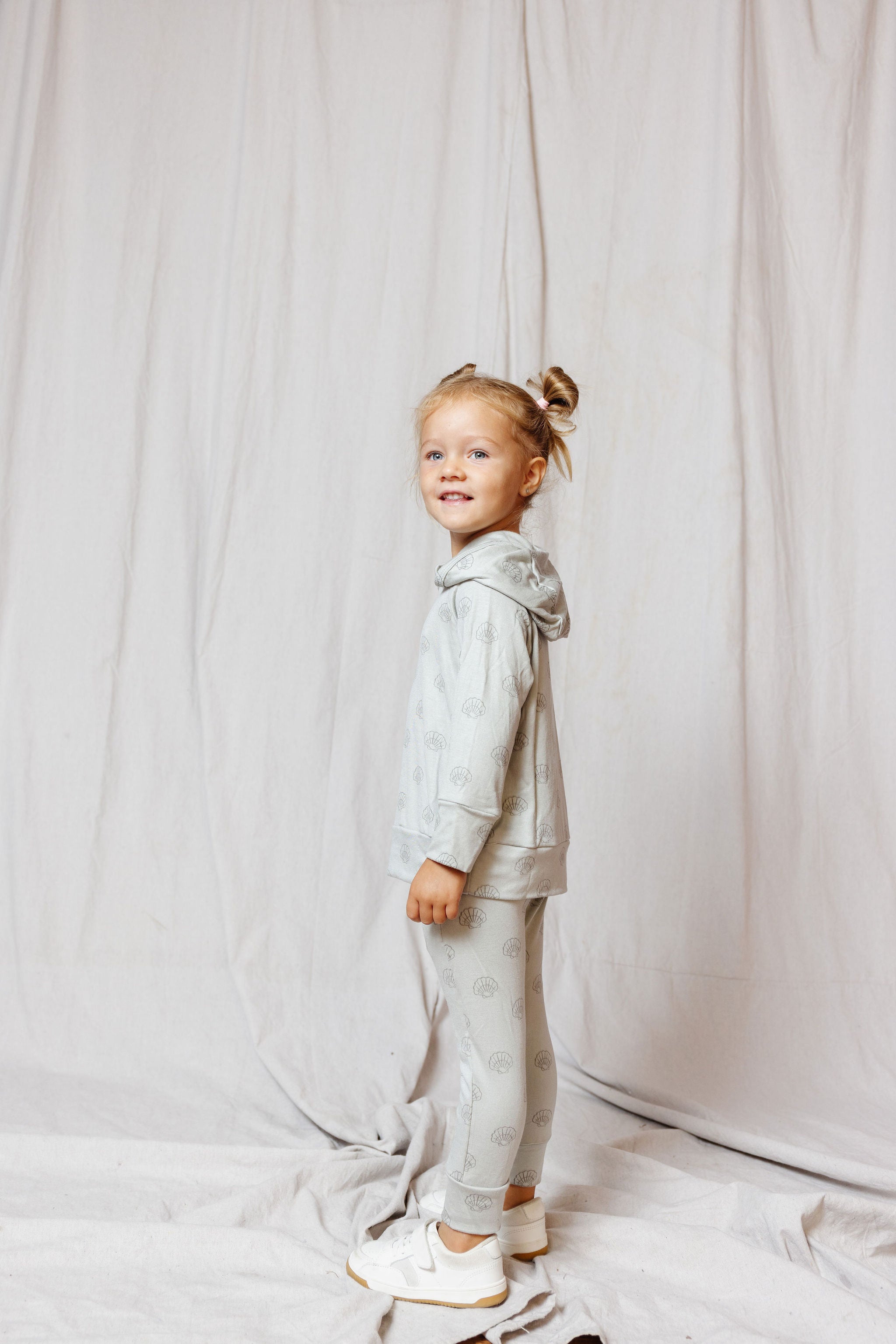 rib knit hoodie set - seashells