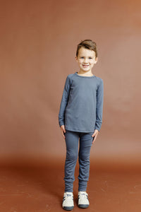 rib knit long sleeve tee - midnight blue