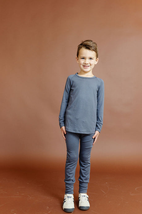 rib knit long sleeve tee - midnight blue