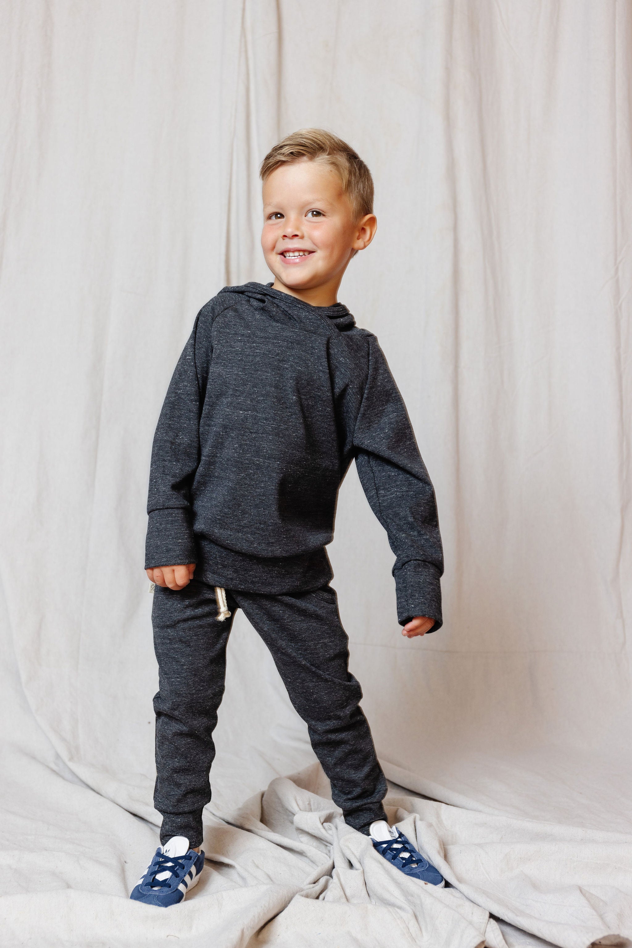 rib knit hoodie set - shadow
