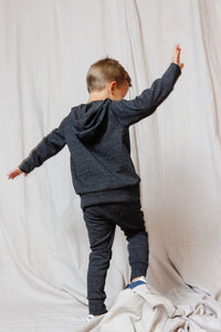 rib knit hoodie set - shadow
