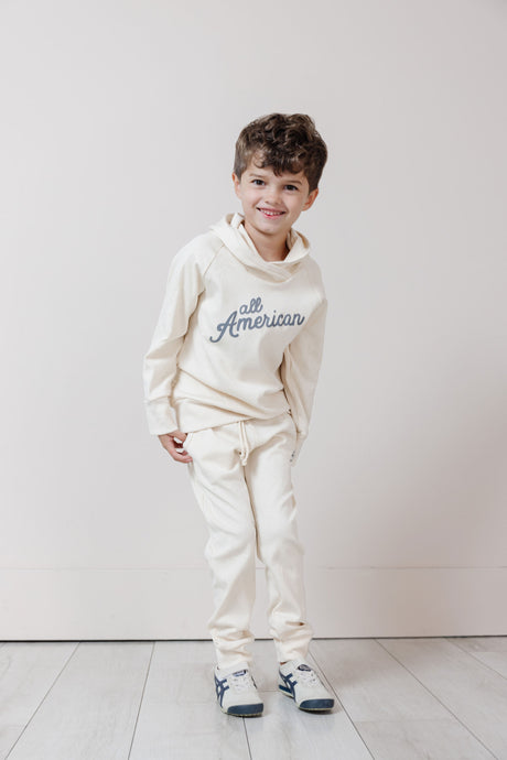 rib knit hoodie set - all american on natural
