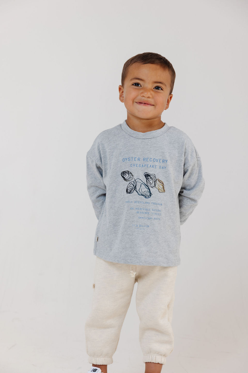 boxy long sleeve tee - oyster recovery on ash