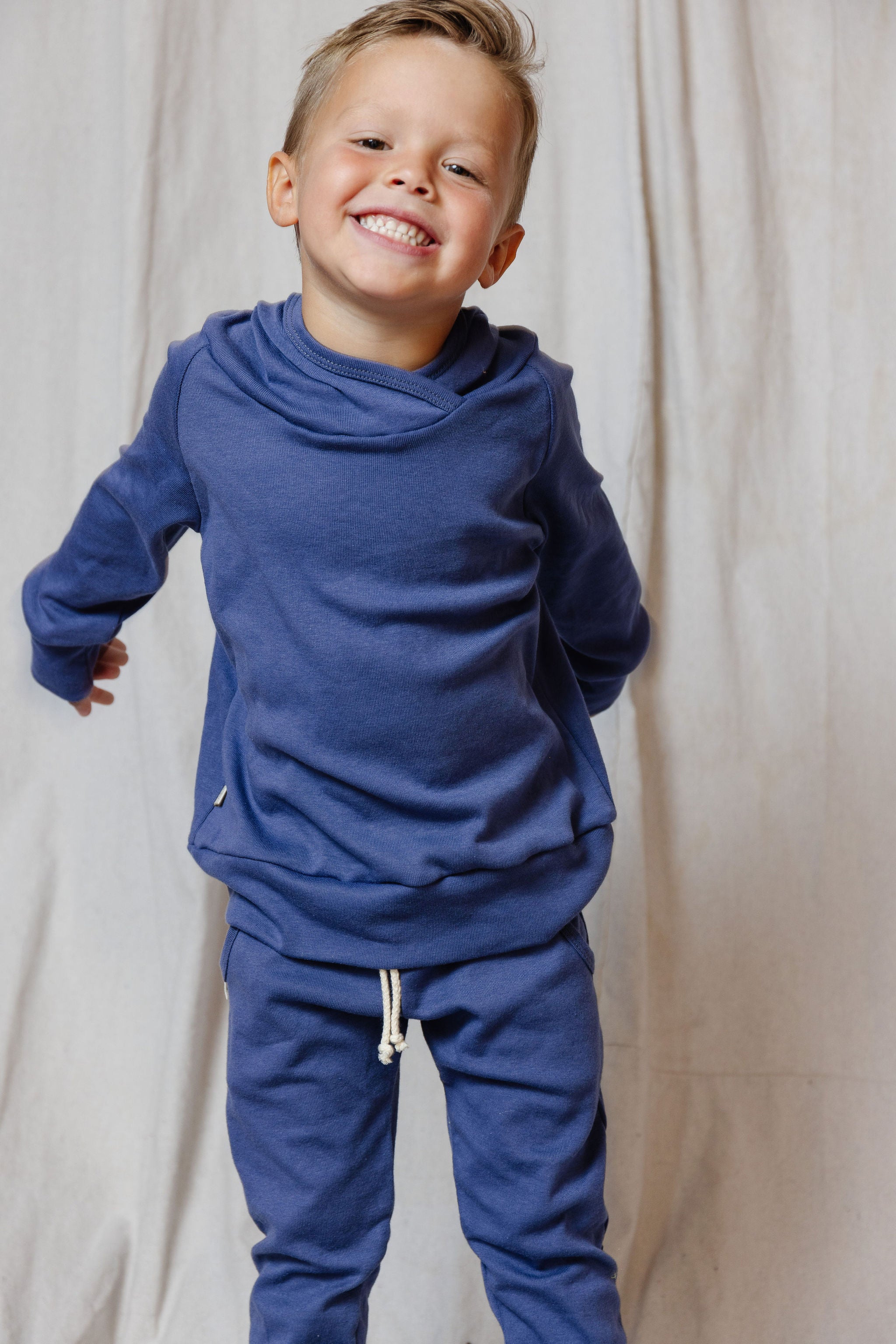 rib knit hoodie set - ink blue